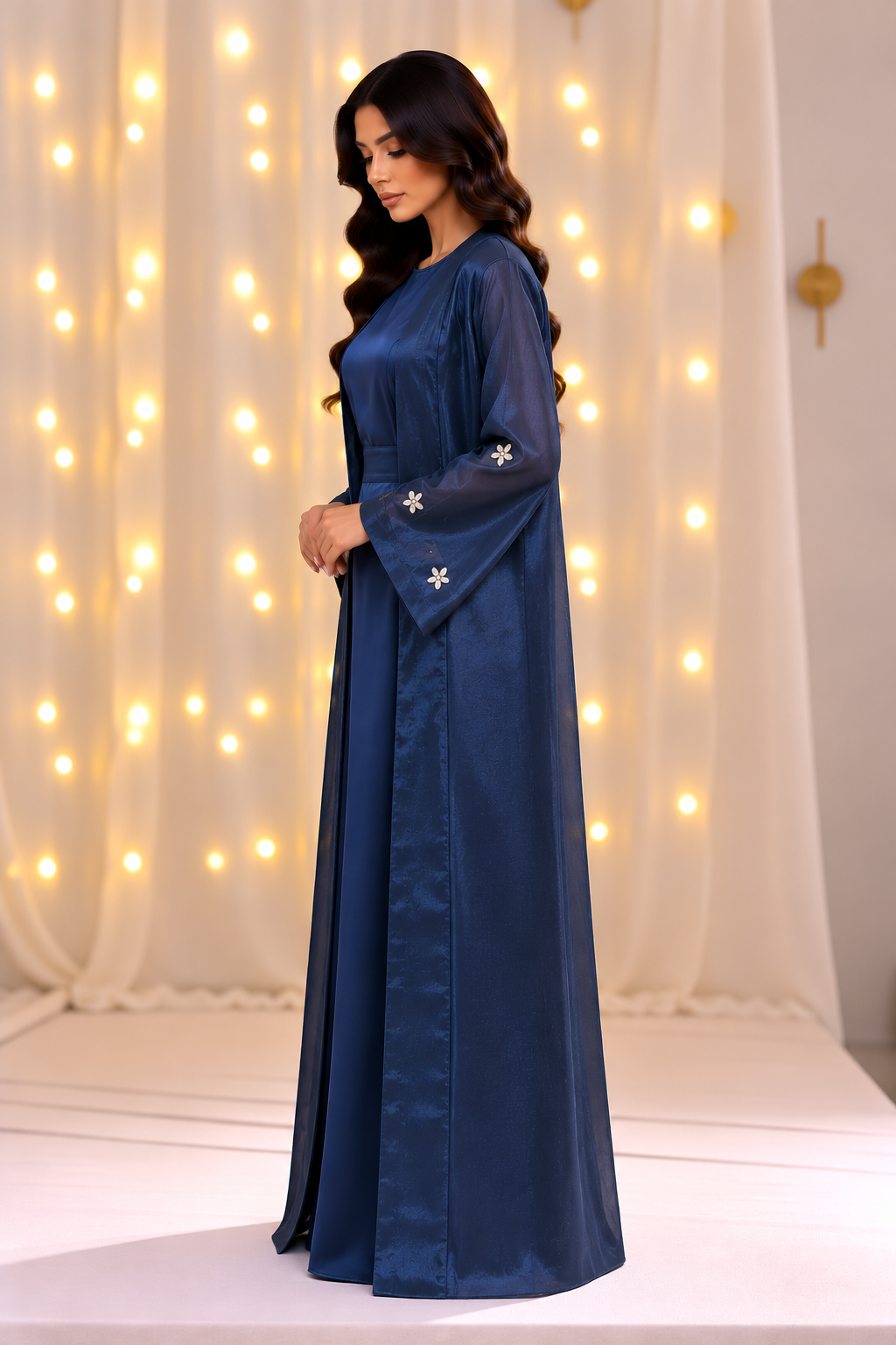 Liyana Blue Beadwork Open Abaya