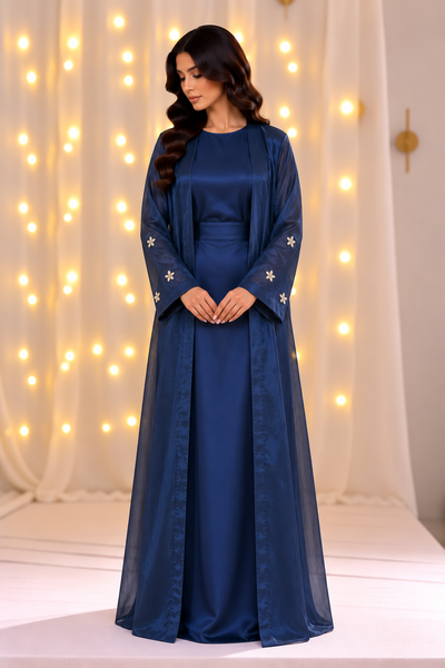 Liyana Blue Beadwork Open Abaya