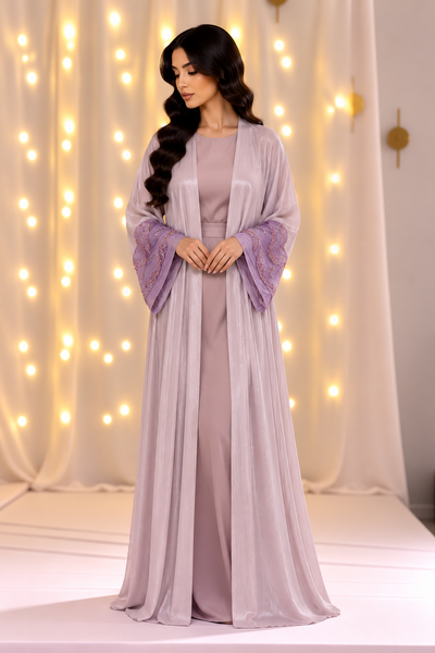 Sara Beaded Cuff Purple Open Abaya