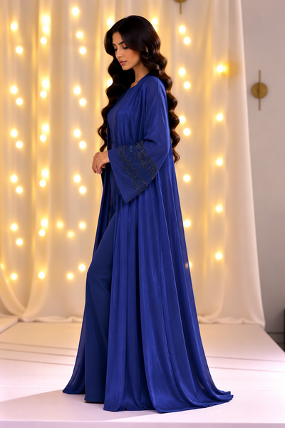 Sara Beaded Cuff Blue Open Abaya
