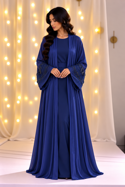 Sara Beaded Cuff Blue Open Abaya