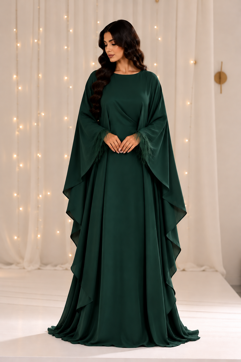 Alara Emerald Green Butterfly Fur Abaya