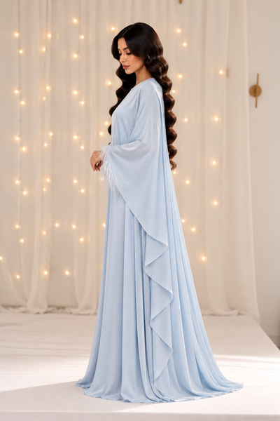 Alara Light Blue Butterfly Fur Abaya