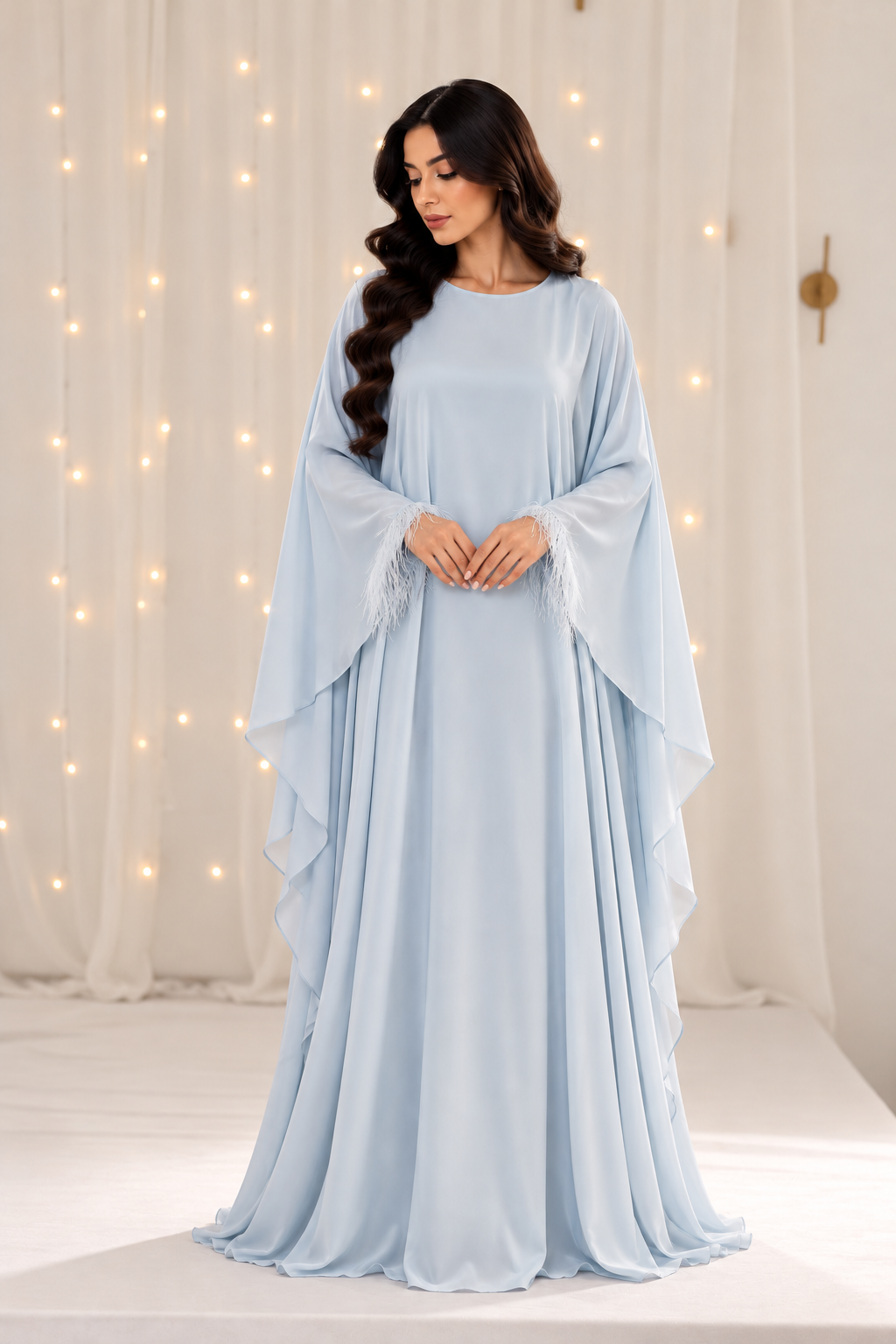 Alara Light Blue Butterfly Fur Abaya