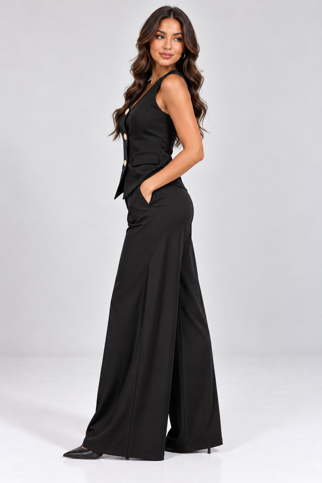 Faux Velvet Sleeveless Top & Pants Set TZ5058