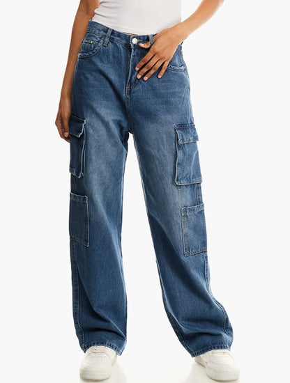 Lee Cooper Beth Dark Indigo Wideleg Cargo Denim