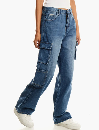 Lee Cooper Beth Dark Indigo Wideleg Cargo Denim