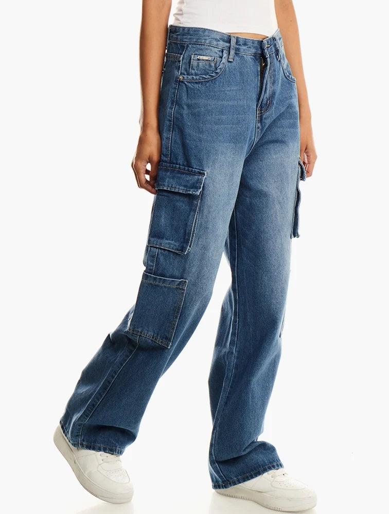 Lee Cooper Beth Dark Indigo Wideleg Cargo Denim