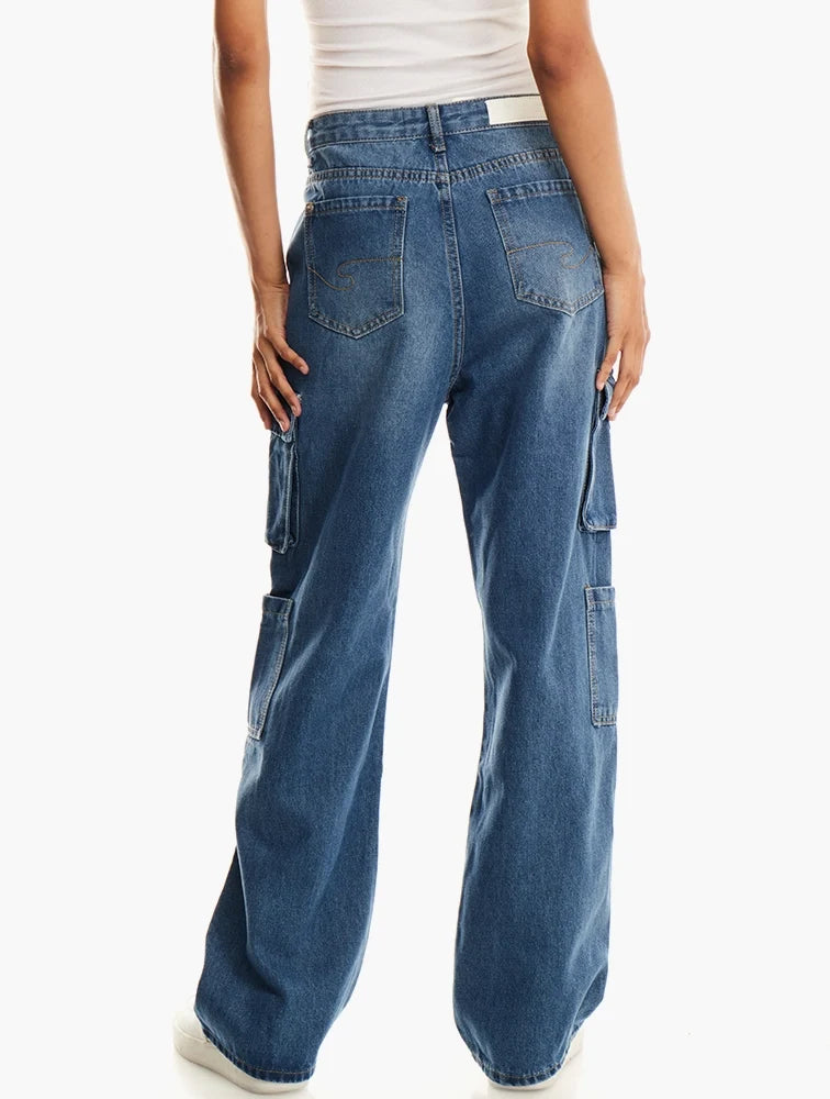 Lee Cooper Beth Dark Indigo Wideleg Cargo Denim