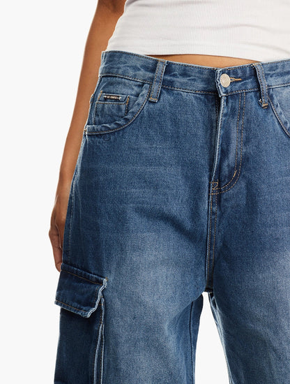 Lee Cooper Beth Dark Indigo Wideleg Cargo Denim