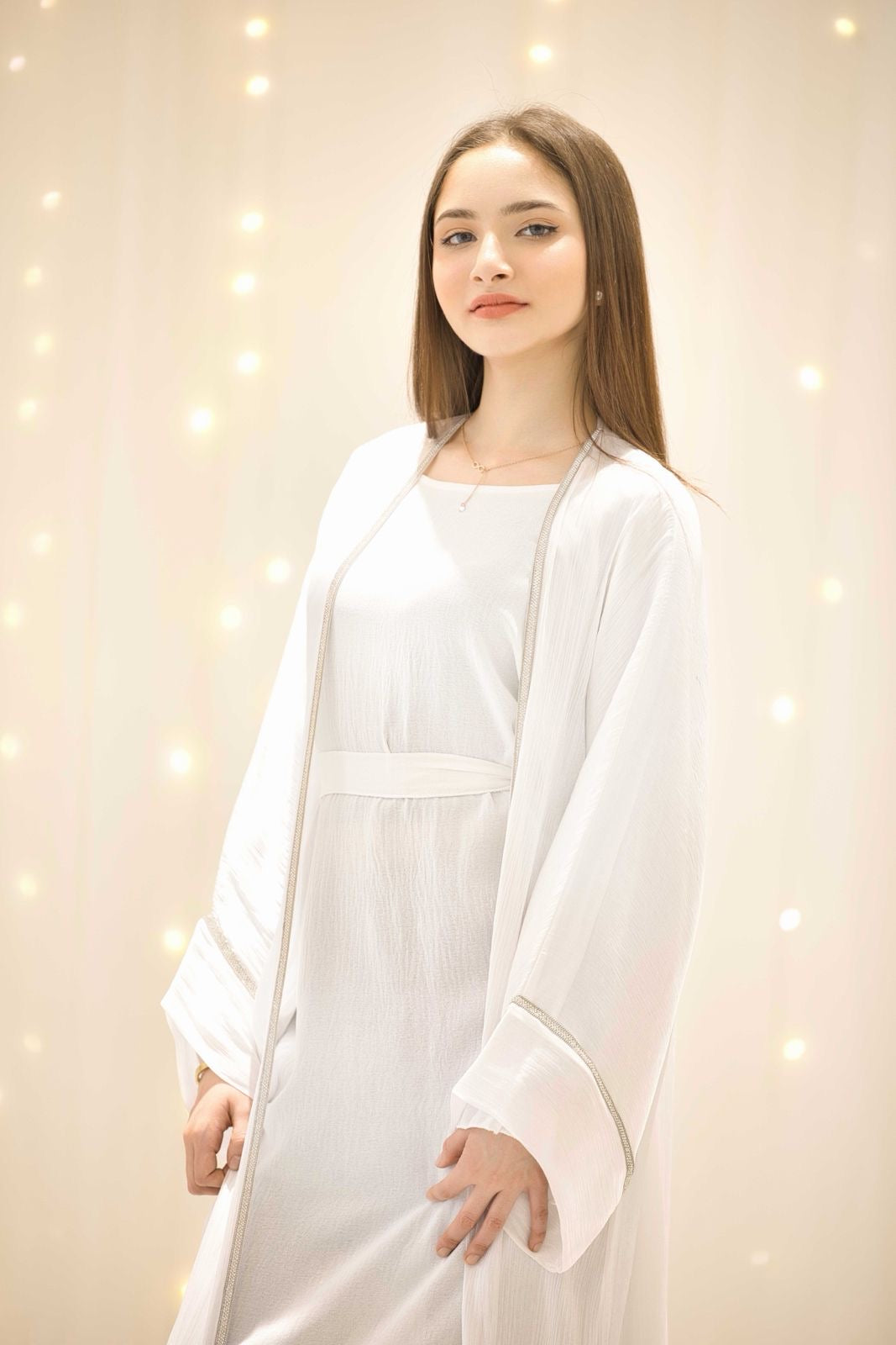 Layali White Open Abaya – view 2