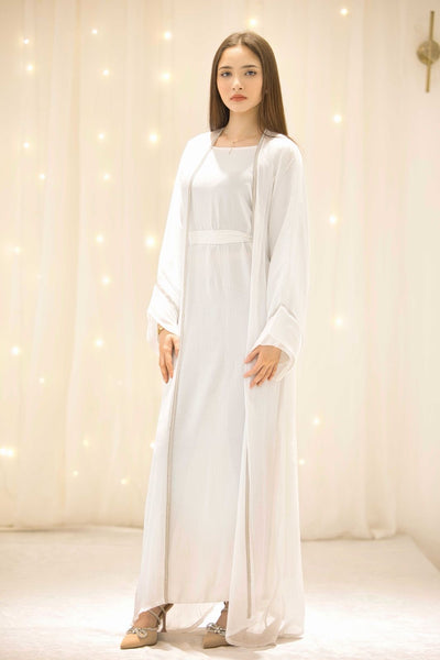 Layali White Open Abaya – The Luxe Aura