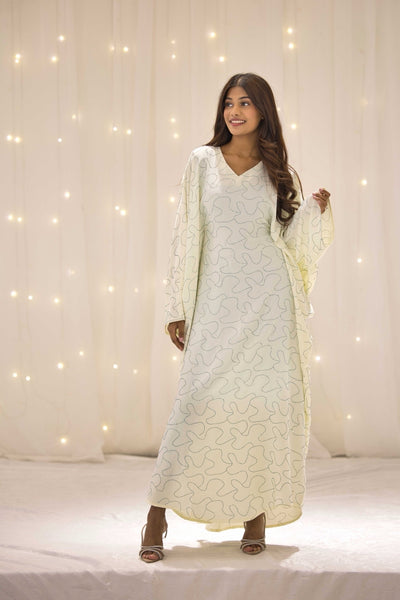 Lubna Yellow Stonework Butterfly Abaya – view 2