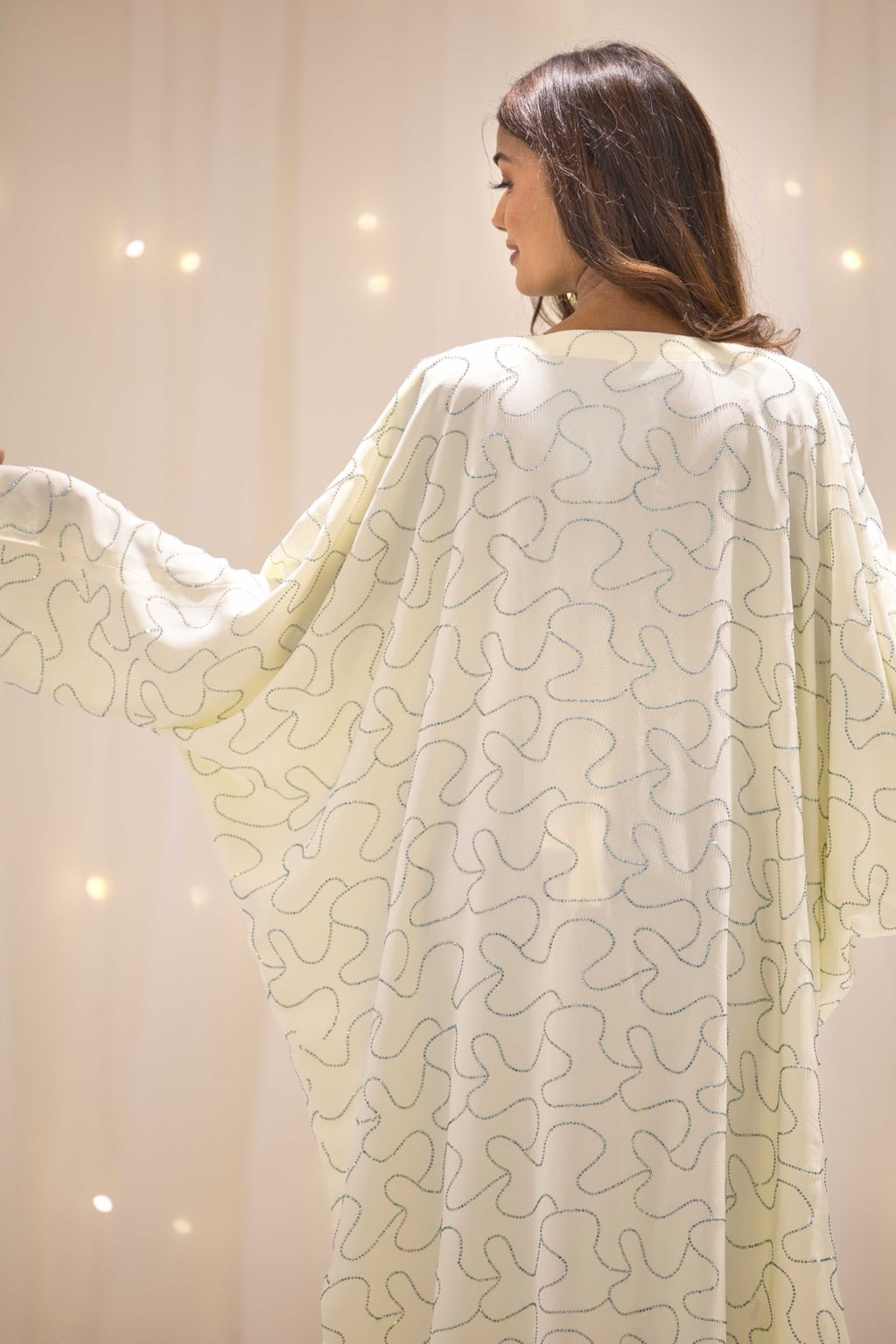 Lubna Yellow Stonework Butterfly Abaya – view 3