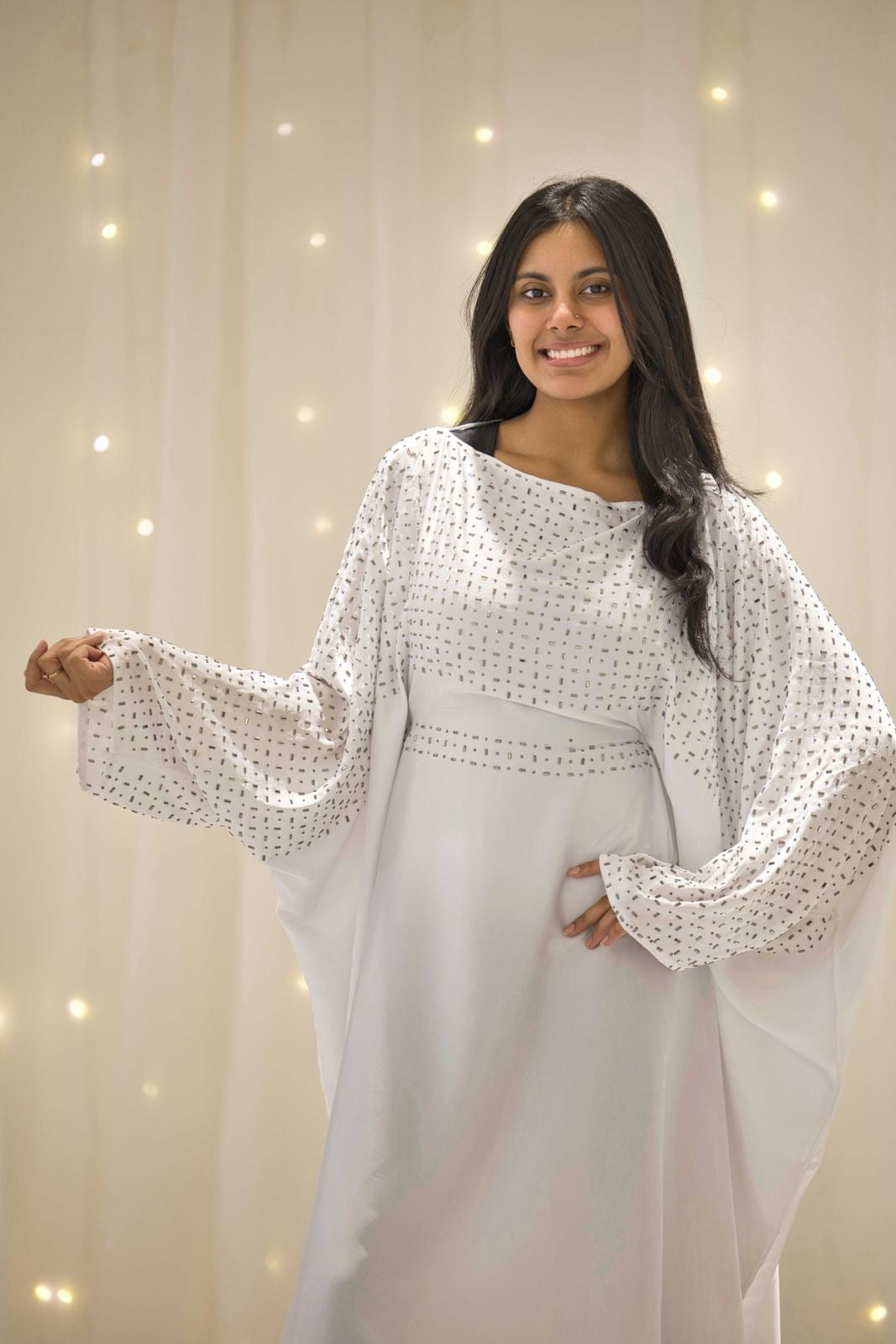 Maha White Butterfly Abaya – view 2