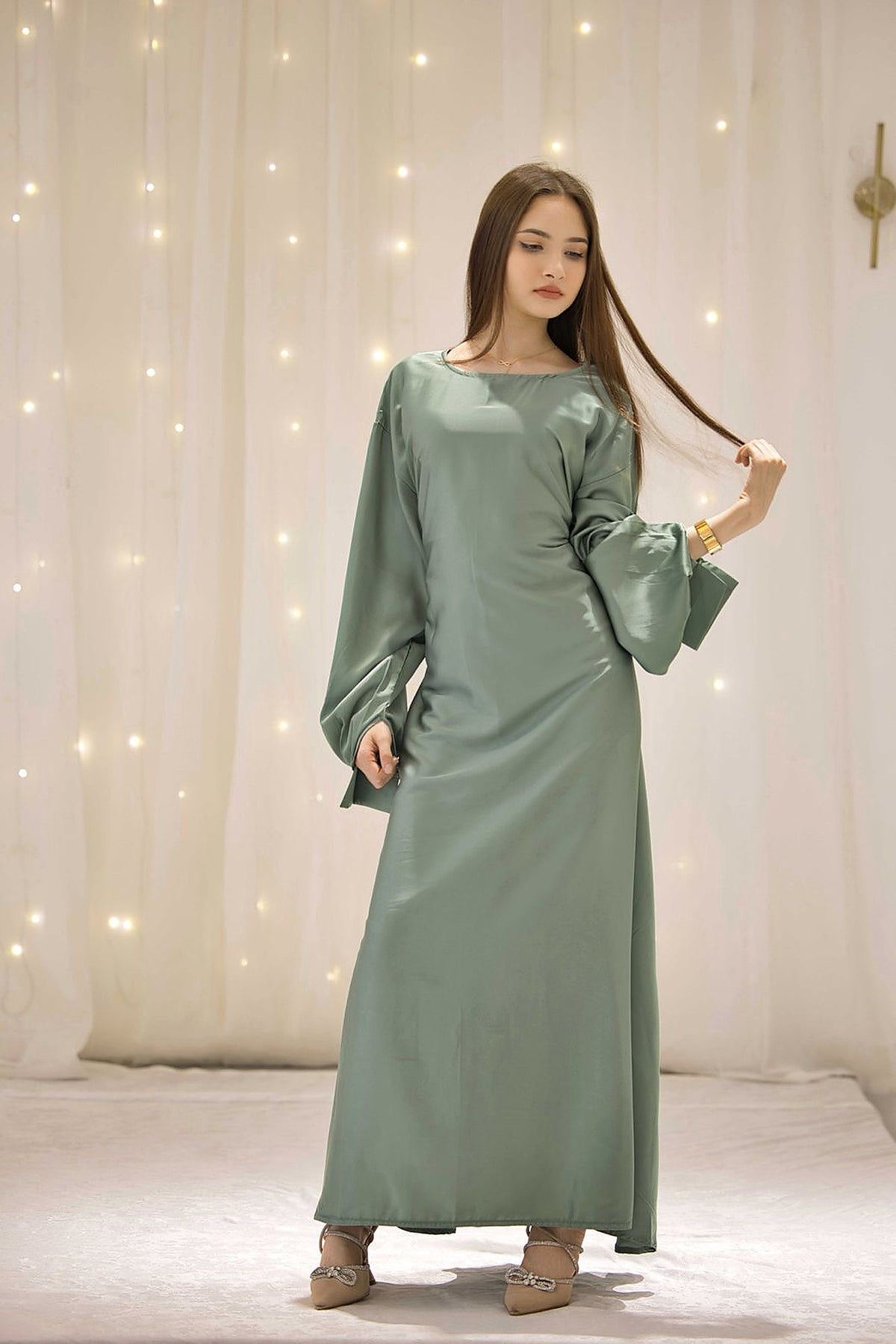 Mahira Sage Green Dress – The Luxe Aura