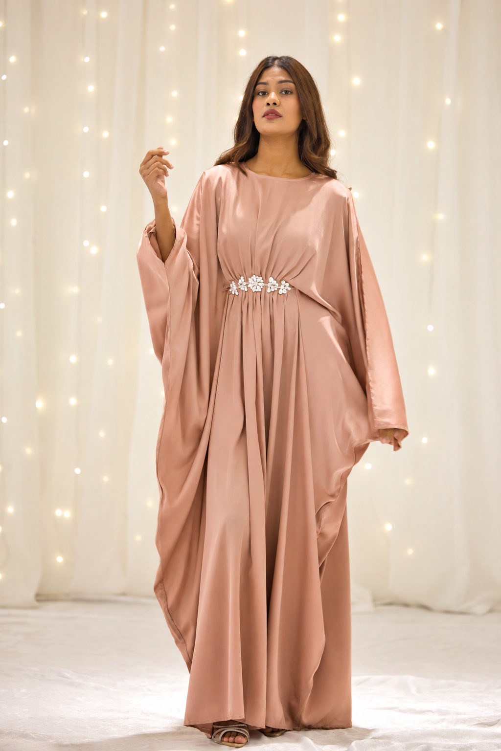 Rosae Butterfly Peach Beaded Abaya – view 3