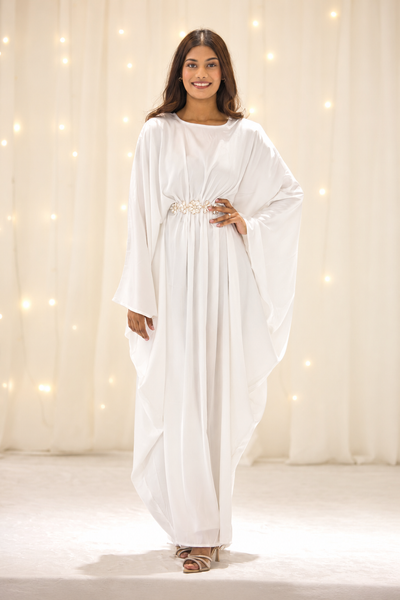 Rosae Butterfly White Beaded Abaya – view 2