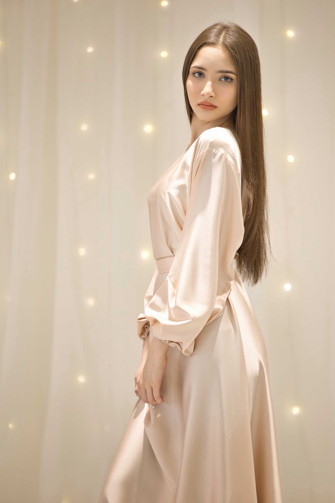 Talia Beige Silk Dress – view 3