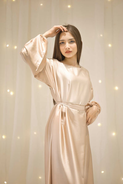 Talia Beige Silk Dress – The Luxe Aura